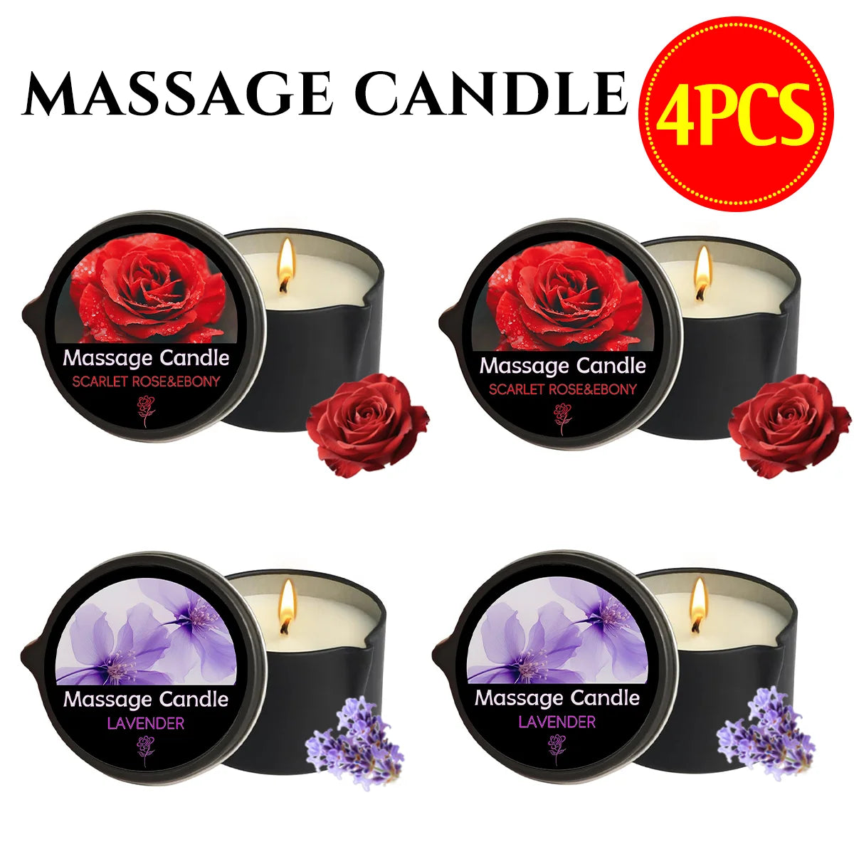 6pcs Massage Oil Candle with Essential Oil Luxury Scented Candle with Soy Wax - Warm Moisturizing Body Lotion - Nail Salon, Spa