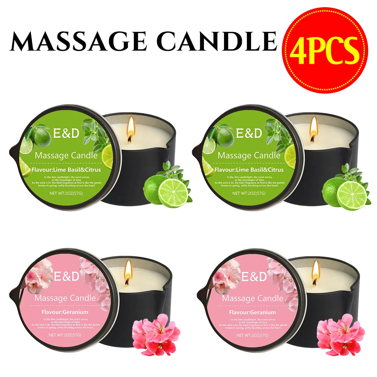 6pcs Massage Oil Candle with Essential Oil Luxury Scented Candle with Soy Wax - Warm Moisturizing Body Lotion - Nail Salon, Spa