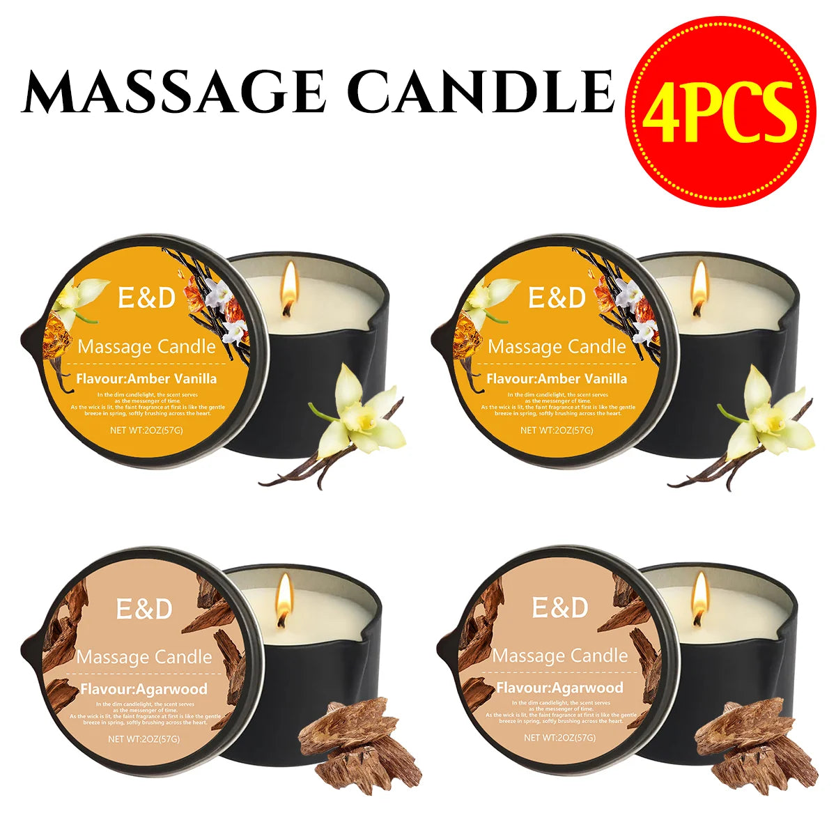 6pcs Massage Oil Candle with Essential Oil Luxury Scented Candle with Soy Wax - Warm Moisturizing Body Lotion - Nail Salon, Spa