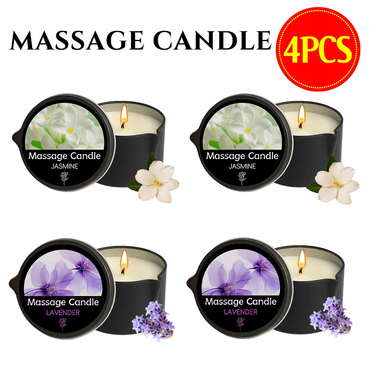 6pcs Massage Oil Candle with Essential Oil Luxury Scented Candle with Soy Wax - Warm Moisturizing Body Lotion - Nail Salon, Spa