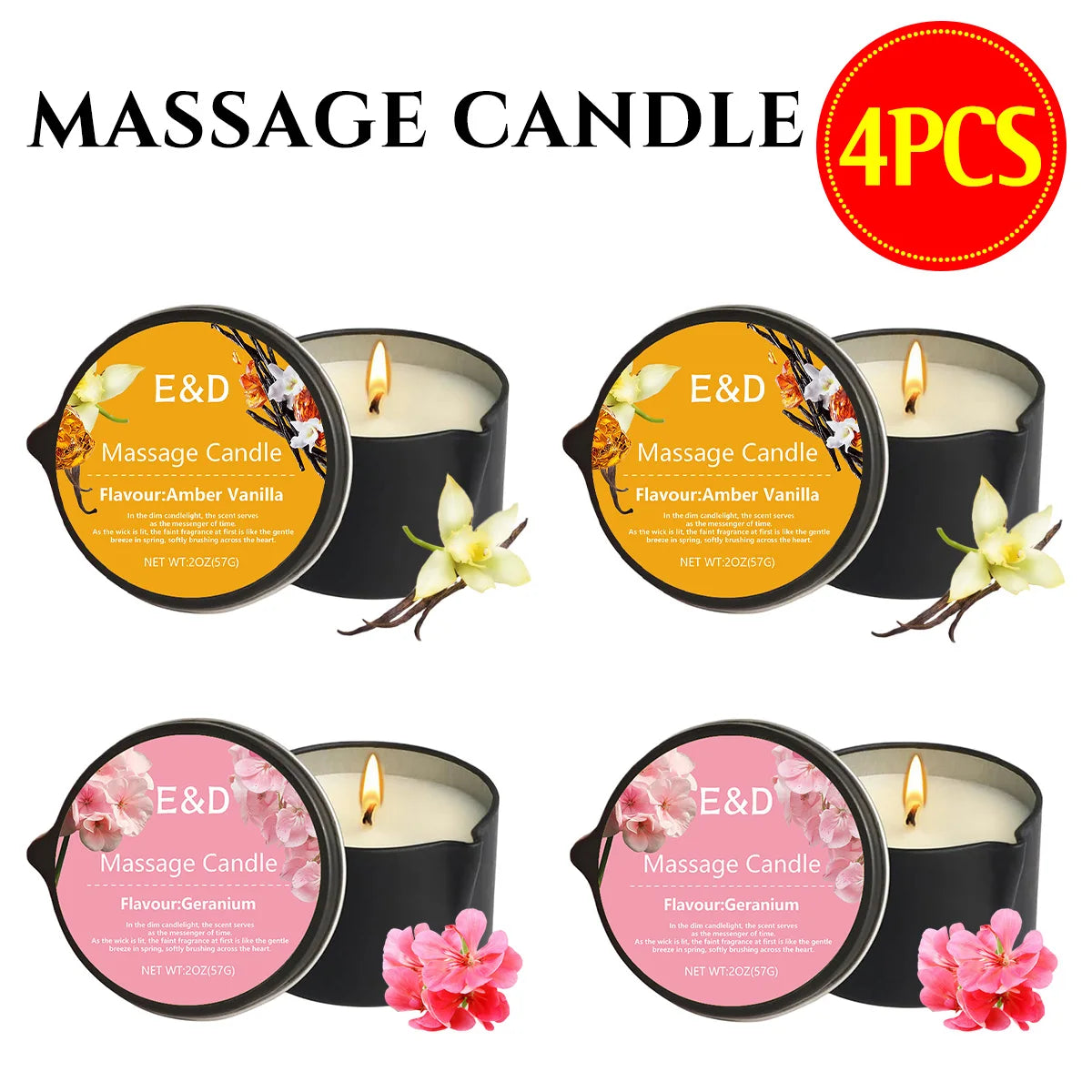 6pcs Massage Oil Candle with Essential Oil Luxury Scented Candle with Soy Wax - Warm Moisturizing Body Lotion - Nail Salon, Spa