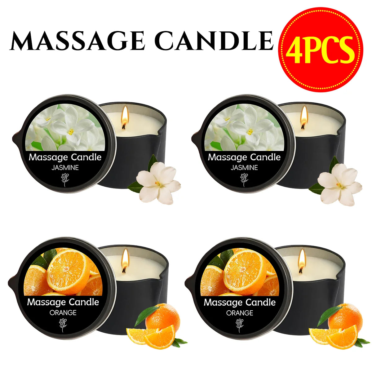 6pcs Massage Oil Candle with Essential Oil Luxury Scented Candle with Soy Wax - Warm Moisturizing Body Lotion - Nail Salon, Spa