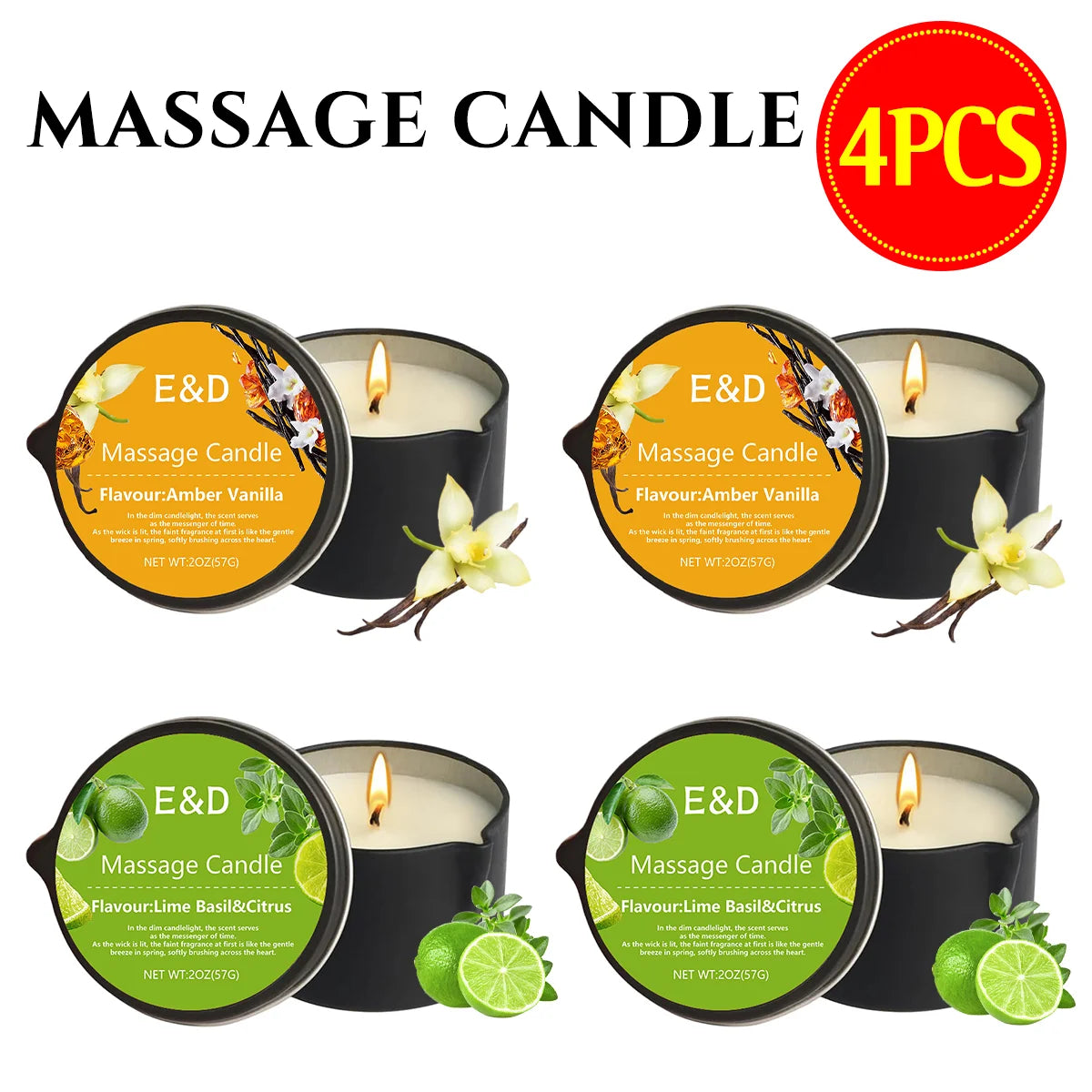 6pcs Massage Oil Candle with Essential Oil Luxury Scented Candle with Soy Wax - Warm Moisturizing Body Lotion - Nail Salon, Spa