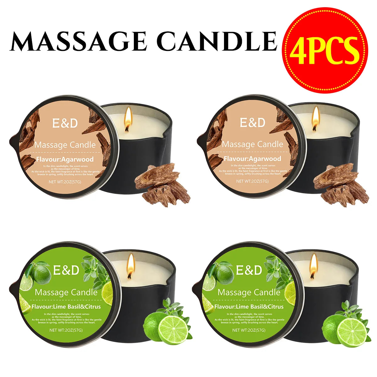 6pcs Massage Oil Candle with Essential Oil Luxury Scented Candle with Soy Wax - Warm Moisturizing Body Lotion - Nail Salon, Spa