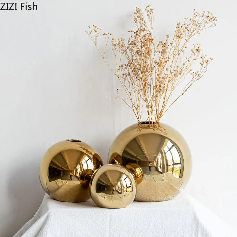 Plating Gold Ceramic Vase — Luxury Home Decor