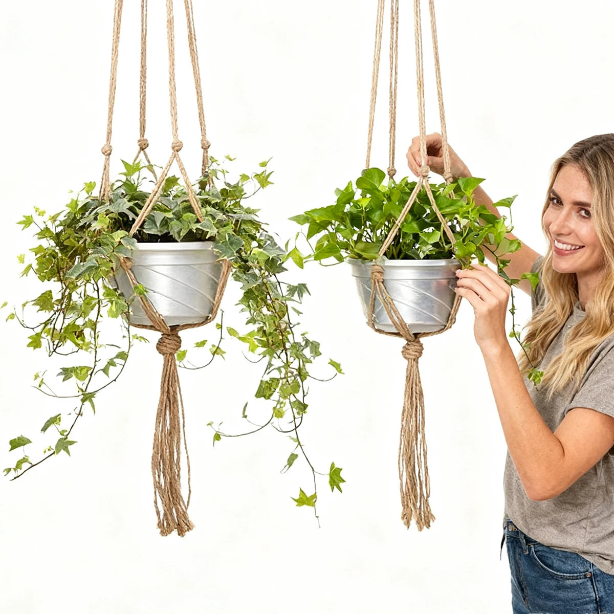 Hanging Plant Pot Holder — Decorative Woven Basket