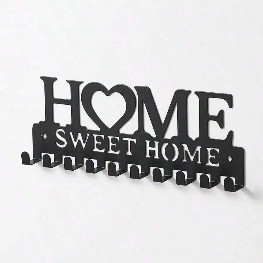 Wall-Mounted Key Holder & Storage Rack — Modern Black