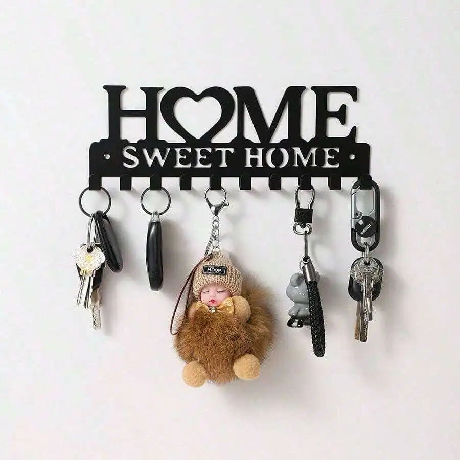 Wall-Mounted Key Holder & Storage Rack — Modern Black