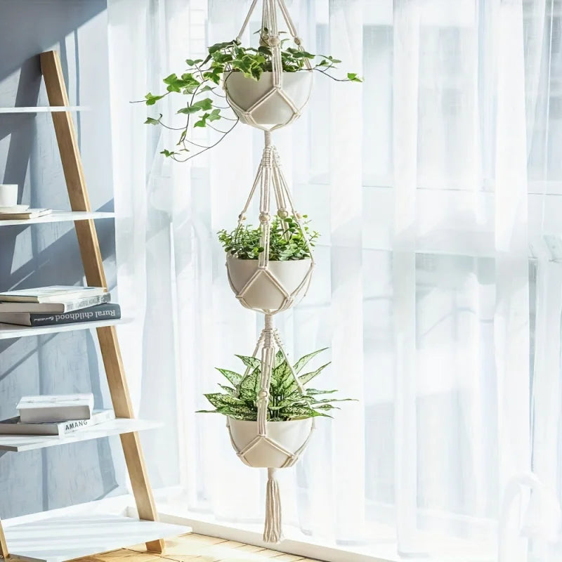 Macrame Double Plant Pendant Hanger — Boho Wall Decor