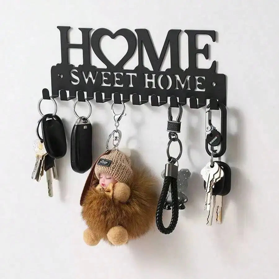 Wall-Mounted Key Holder & Storage Rack — Modern Black