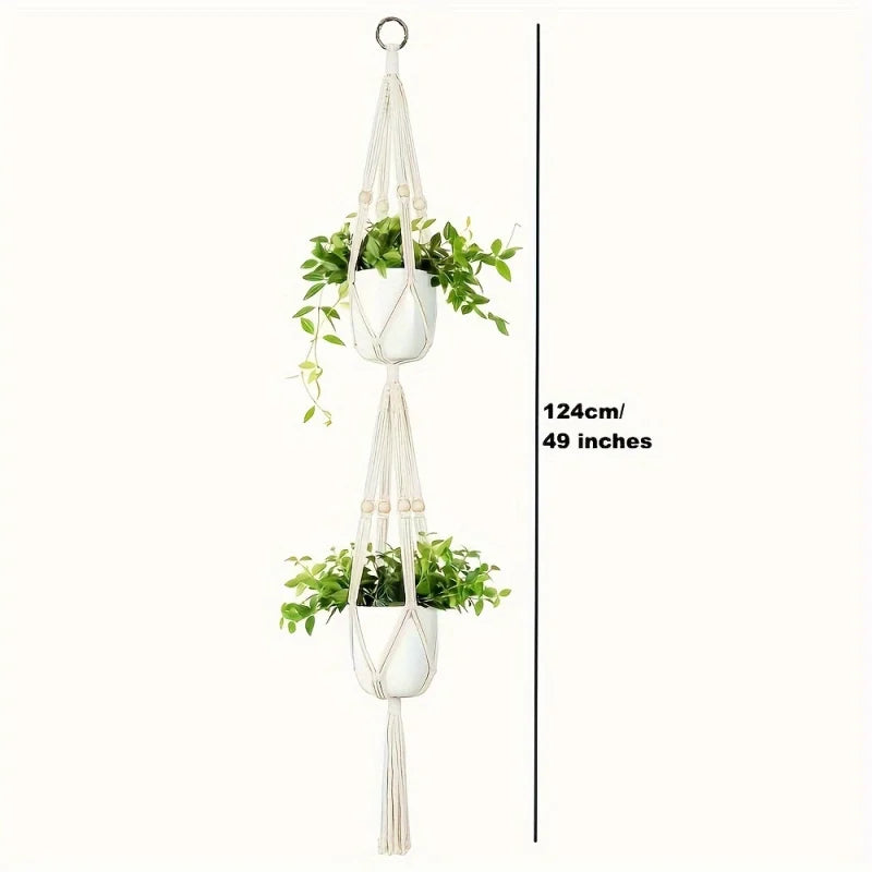 Macrame Double Plant Pendant Hanger — Boho Wall Decor