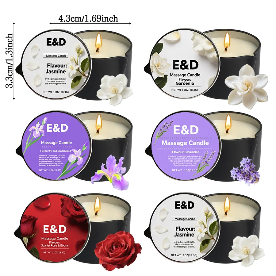 6pcs Massage Oil Candle with Essential Oil Luxury Scented Candle with Soy Wax - Warm Moisturizing Body Lotion - Nail Salon, Spa