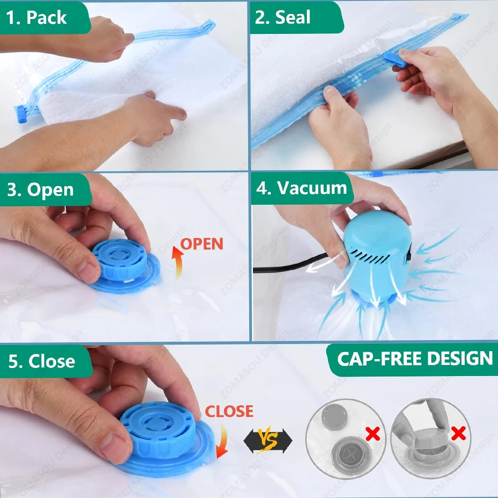 Reusable Vacuum Storage Sealing Bags — Space Saving Set