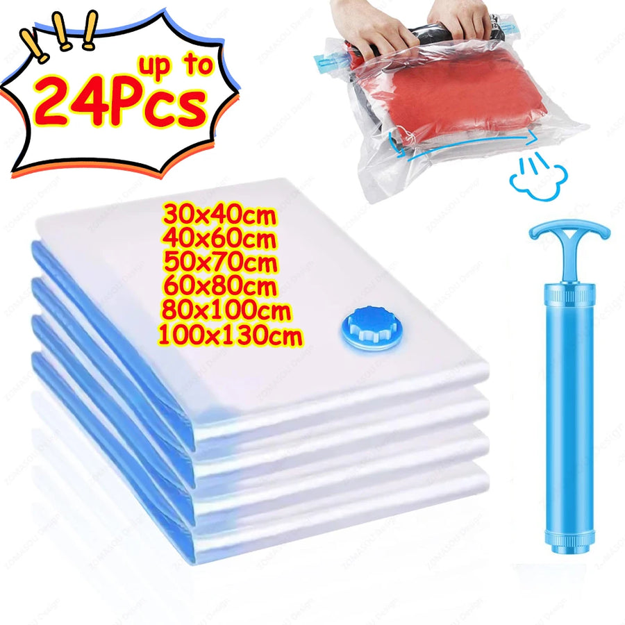 Reusable Vacuum Storage Sealing Bags — Space Saving Set