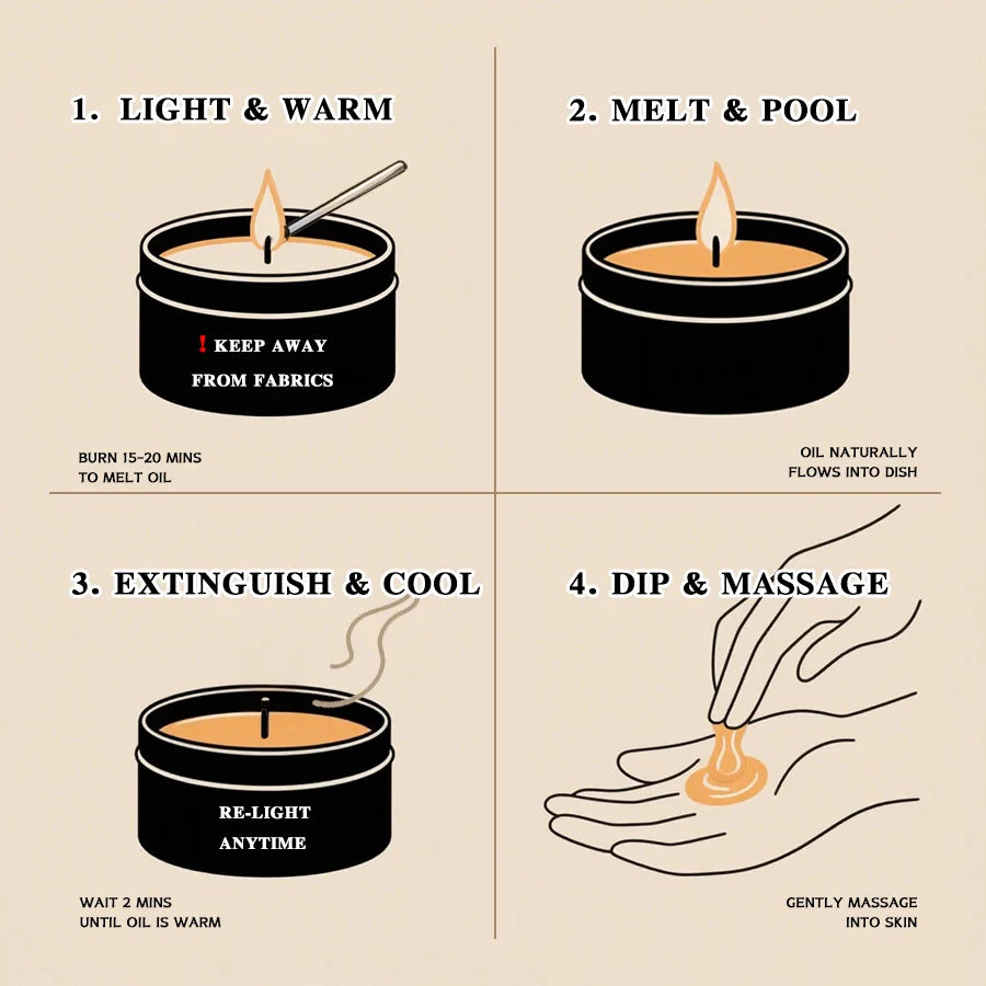 6pcs Massage Oil Candle with Essential Oil Luxury Scented Candle with Soy Wax - Warm Moisturizing Body Lotion - Nail Salon, Spa