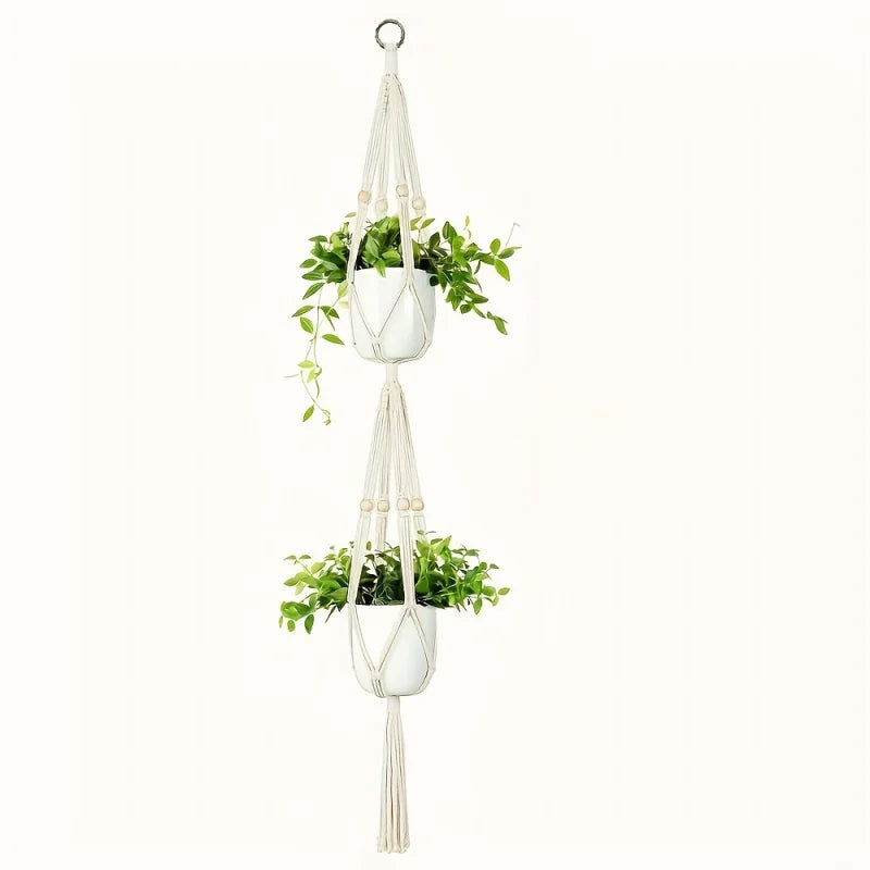 Macrame Double Plant Pendant Hanger — Boho Wall Decor